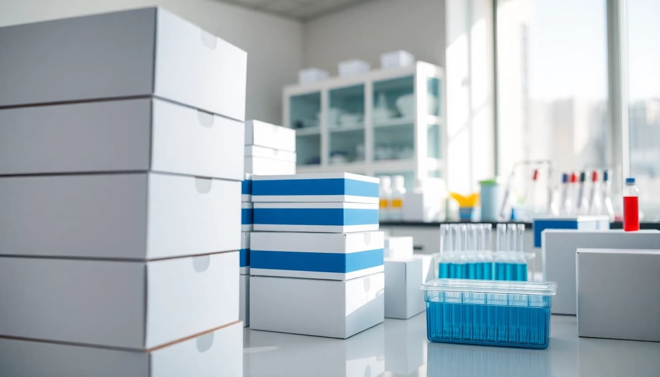 Effiziente Organisation von Labormaterial bestellen in einem modernen Labor mit hellen Farben und klaren Strukturen.