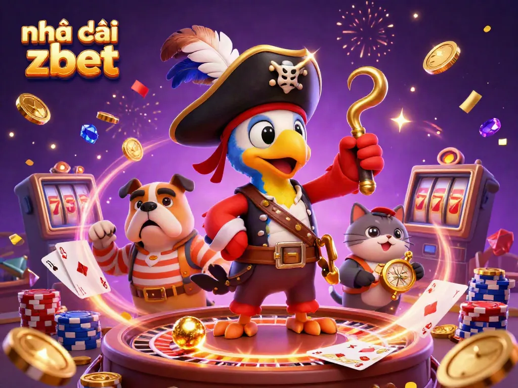 Engaging illustration depicting Nhà cái zbet with energetic gambling characters and casino elements
