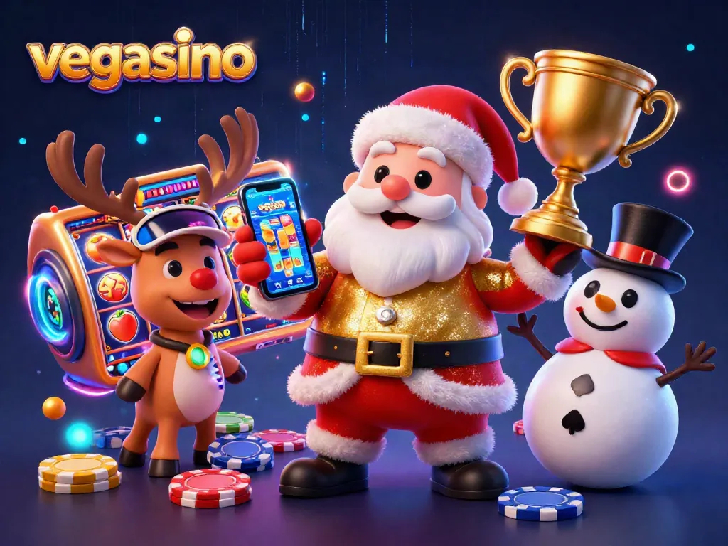 Engage with vegasino, a vibrant casino-themed illustration featuring a festive Santa and gaming elements.