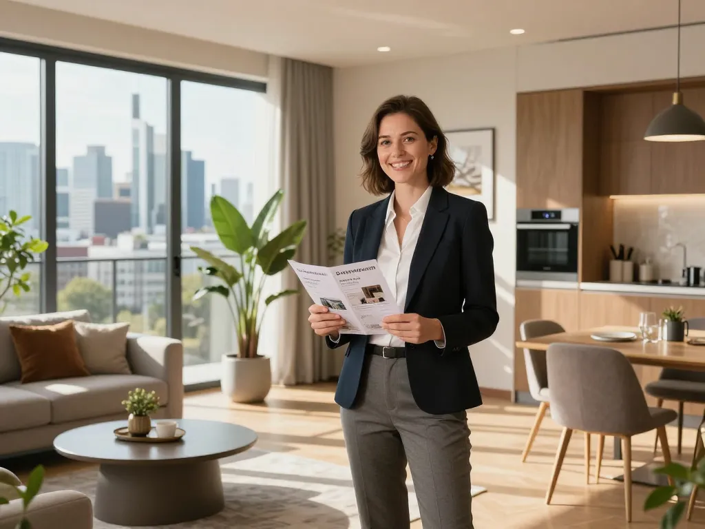 Immobilienmakler Frankfurt Dornbusch präsentiert eine stilvolle Wohnung in einem hellen, einladenden Ambiente mit Blick auf die Stadt.
