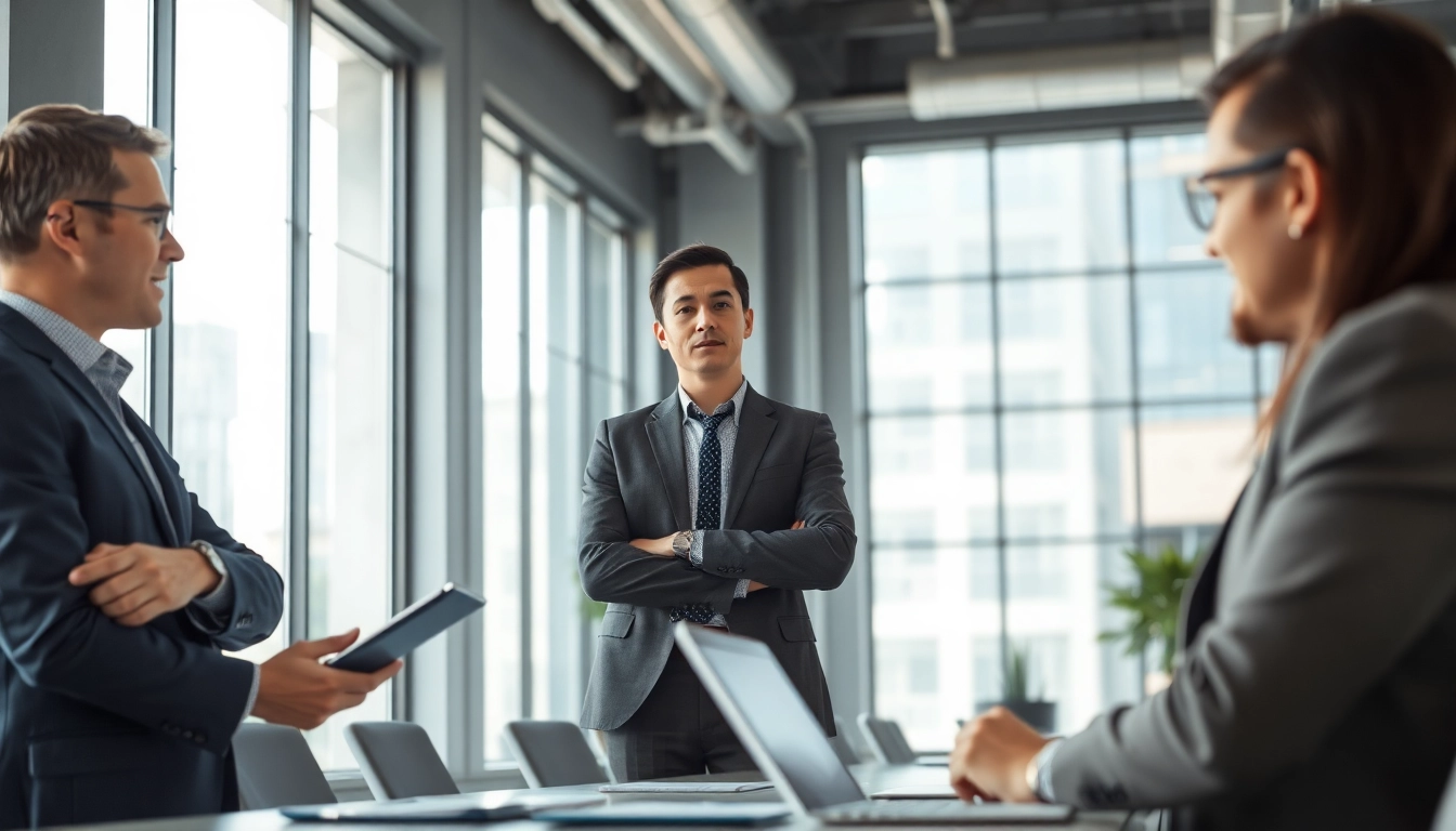Headhunter Ingenieure im Gespräch über Karrieremöglichkeiten in einem modernen Büro.