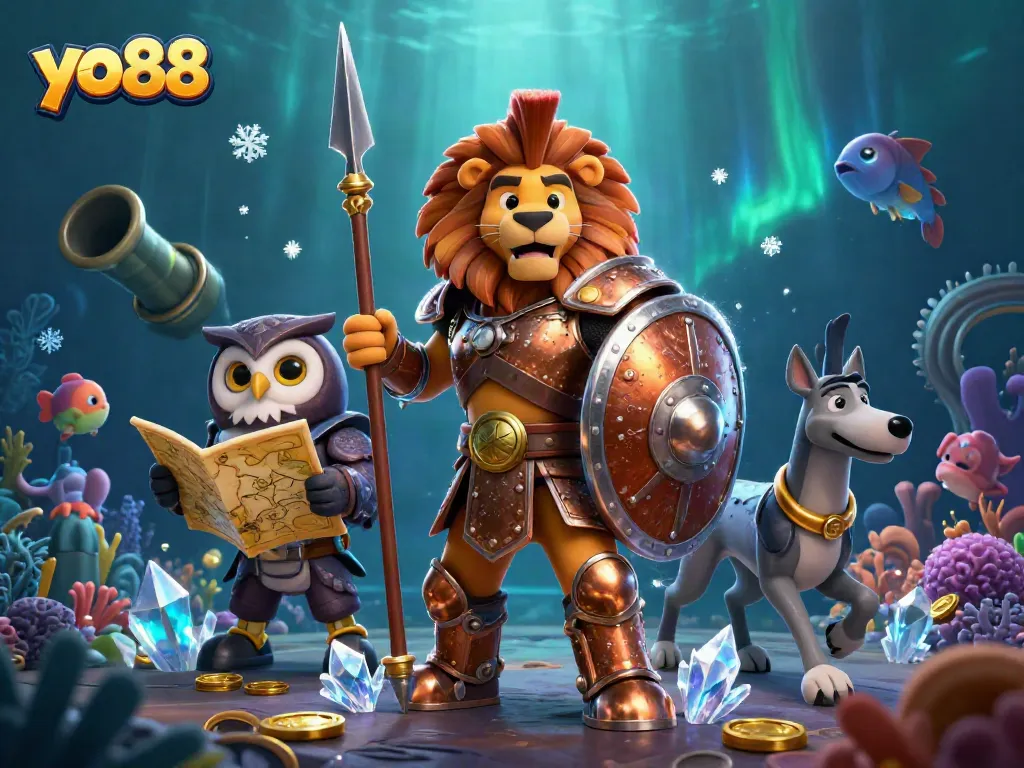 Experience thrilling underwater gaming strategies with yo88's dynamic ocean-themed illustration.