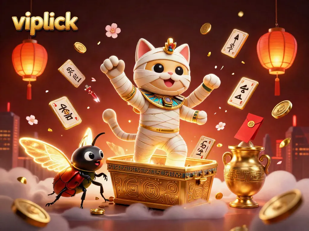 Experience the thrill of vipluck casino with a captivating Egyptian-themed illustration bursting with exciting gaming elements.