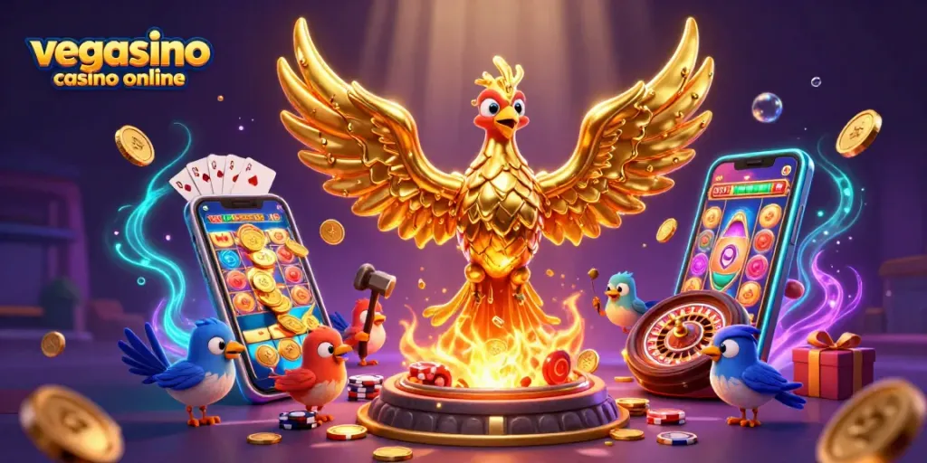 Play exciting games at vegasino casino online, featuring vibrant 3D elements and rich casino themes.