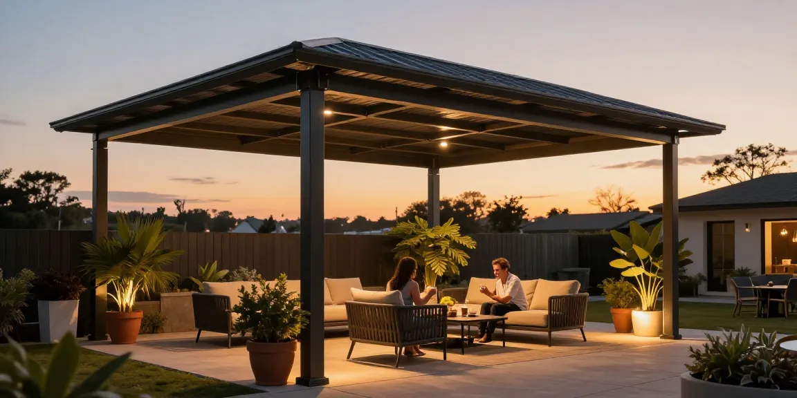 Moderne Terrassenüberdachung mit stilvollem Design und gemütlicher Atmosphäre für Familienabende.