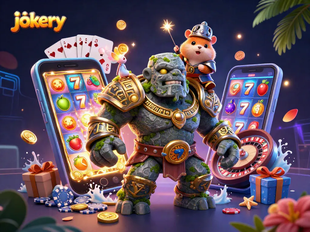 Experience the thrill of jokery with vibrant casino elements and enchanting characters in this lively 3D scene.