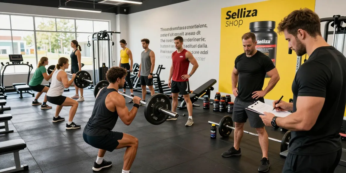 Aktive Sportler im Fitnessstudio, die Selliza Shop Produkte verwenden, während sie trainieren.