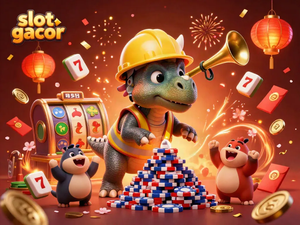 Experience slot gacor excitement with vibrant 3D characters celebrating wins amid casino symbols.