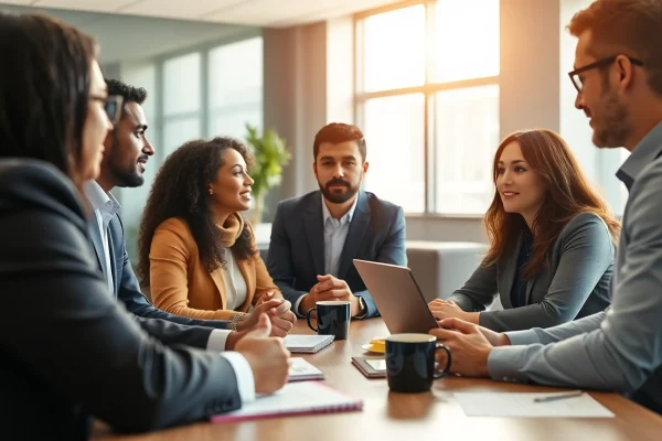 Headhunter Schweiz führt ein professionelles Gespräch mit einem Kandidaten in einem modernen Büro.