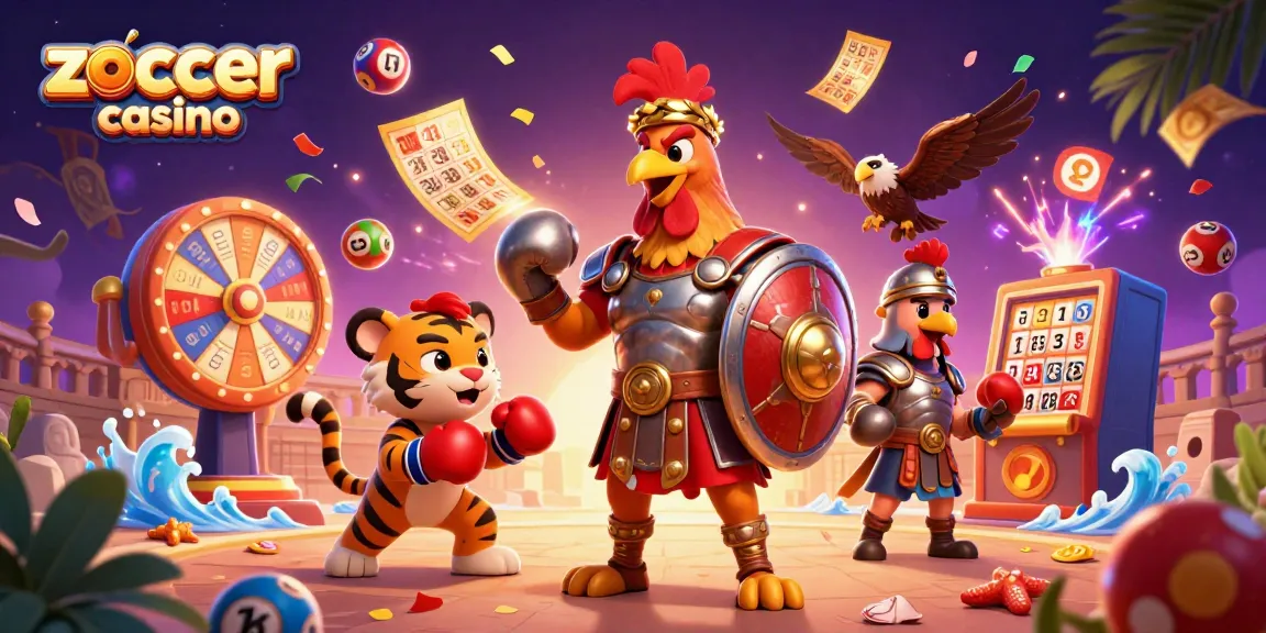 Experience the thrill of Zoccer Casino with an engaging 3D illustration of dynamic gaming elements.