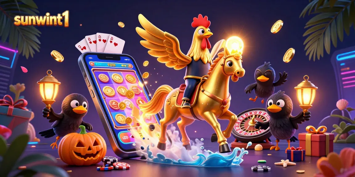 Experience the thrills of sunwint1 with a vibrant 3D casino scene full of spinning slots and golden rewards.